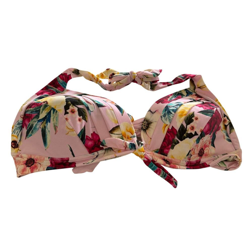 Unique Vintage Pink Rose  Floral Molded Bikini Swim Top 2X NWOT